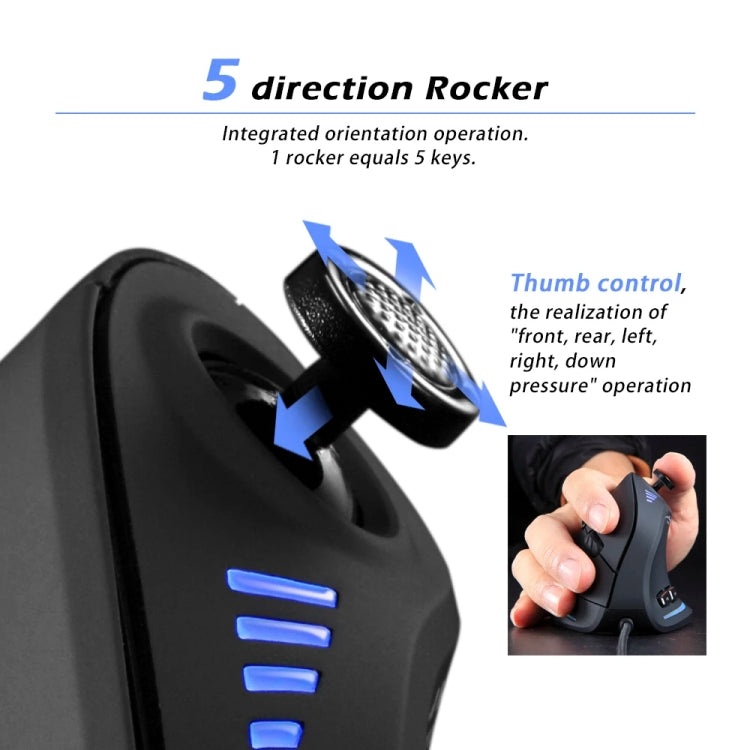 ZELOTES C18 11-Keys RGB Vertical Grip Ergonomic Joystick Programming Gaming Wired Mouse - Black