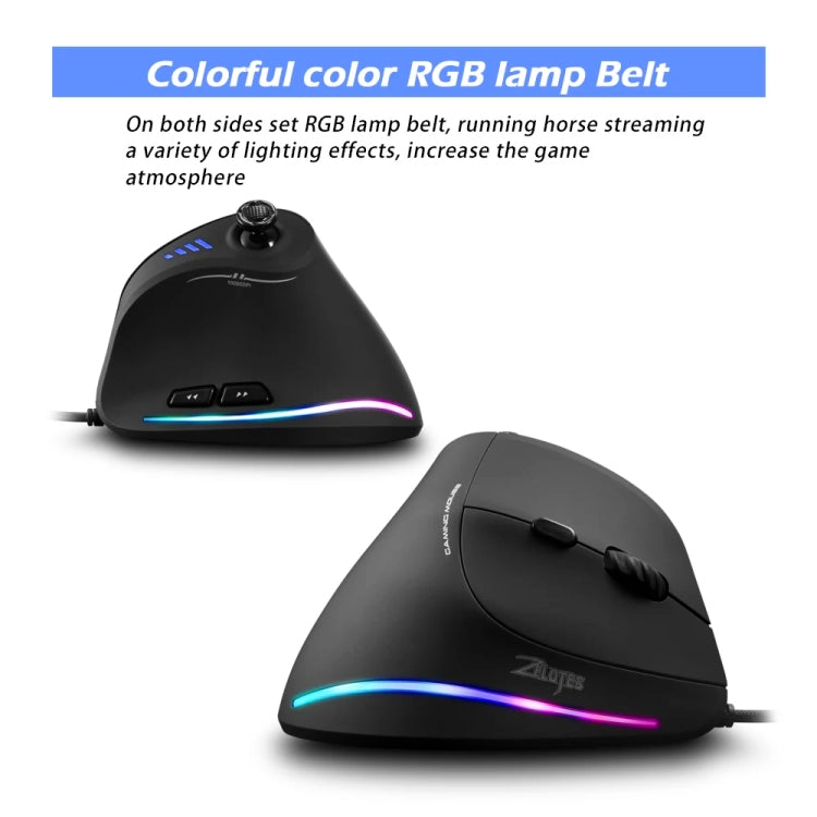 ZELOTES C18 11-Keys RGB Vertical Grip Ergonomic Joystick Programming Gaming Wired Mouse - Black