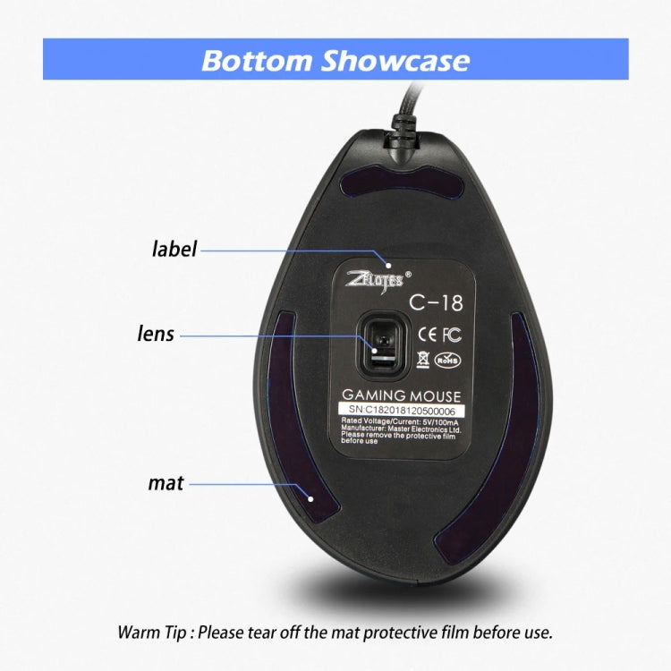 ZELOTES C18 11-Keys RGB Vertical Grip Ergonomic Joystick Programming Gaming Wired Mouse - Black