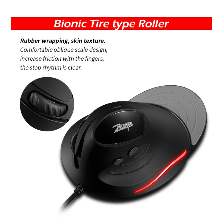 ZELOTES T30 6-keys Vertical Grip Detachable Ergonomic Wired Mouse - 7-color Breathing Light