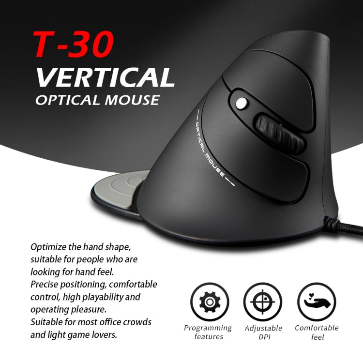 ZELOTES T30 6-keys Vertical Grip Detachable Ergonomic Wired Mouse - 7-color Breathing Light