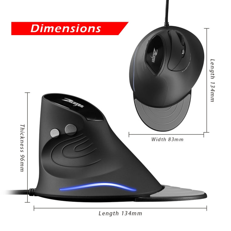 ZELOTES T30 6-keys Vertical Grip Detachable Ergonomic Wired Mouse - 7-color Breathing Light