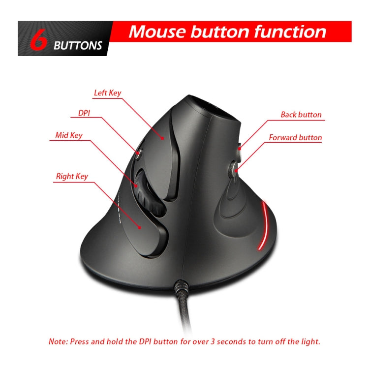 ZELOTES T30 6-keys Vertical Grip Detachable Ergonomic Wired Mouse - 7-color Breathing Light