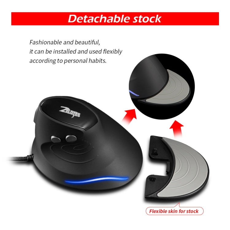 ZELOTES T30 6-keys Vertical Grip Detachable Ergonomic Wired Mouse - 7-color Breathing Light