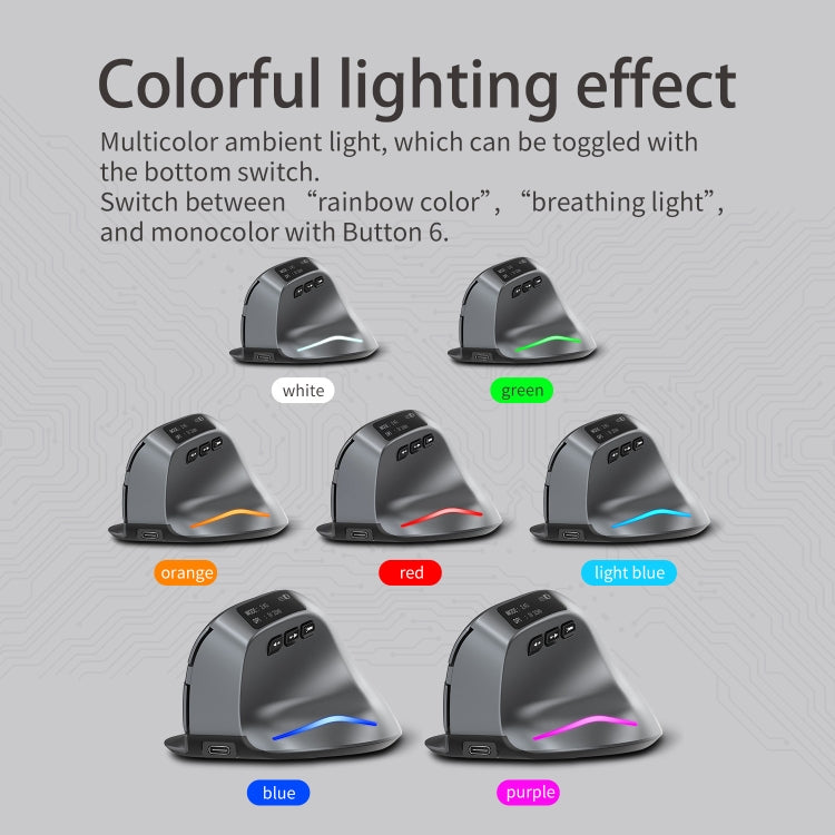 ZELOTES F-26C 8-Keys 2.4G+Bluetooth Dual-Mode LED Display Vertical Grip Wireless Mouse - Gray