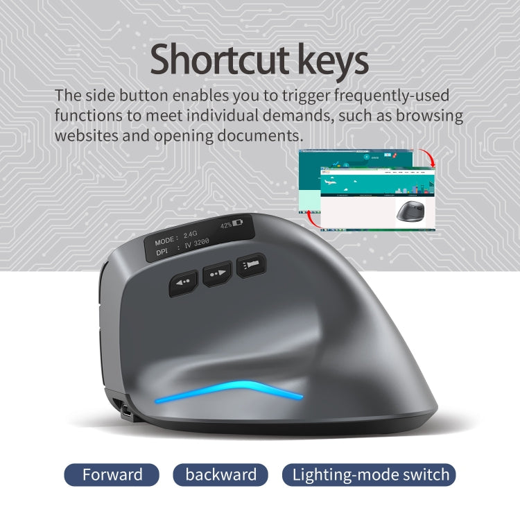ZELOTES F-26C 8-Keys 2.4G+Bluetooth Dual-Mode LED Display Vertical Grip Wireless Mouse - Gray