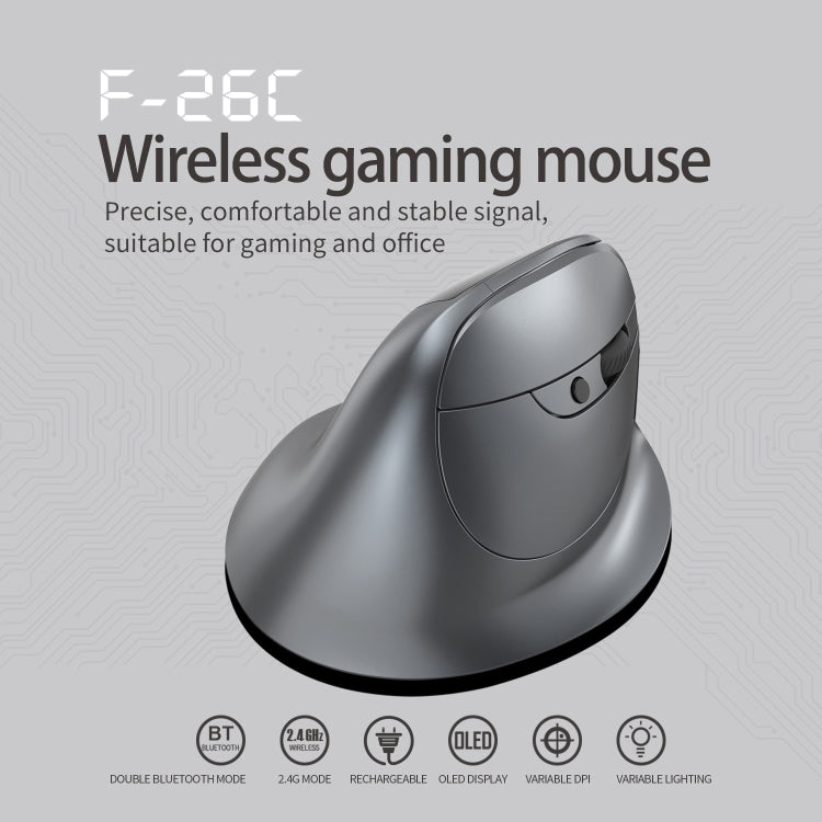 ZELOTES F-26C 8-Keys 2.4G+Bluetooth Dual-Mode LED Display Vertical Grip Wireless Mouse - Gray