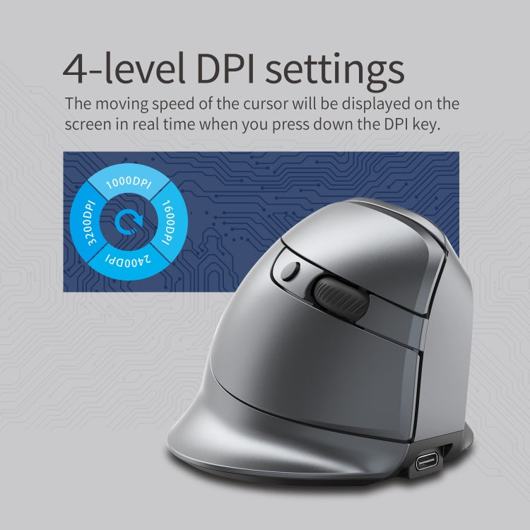 ZELOTES F-26C 8-Keys 2.4G+Bluetooth Dual-Mode LED Display Vertical Grip Wireless Mouse - Gray