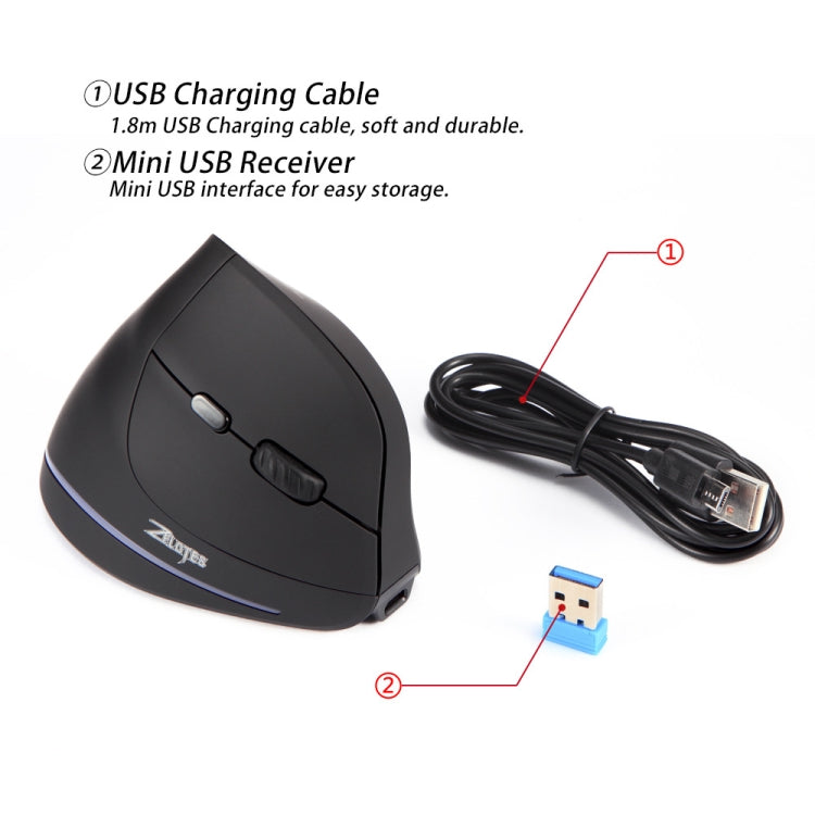 ZELOTES F35 6-buttons Vertical Grip Ergonomic Rechargeable Wireless Mouse - Blue Light