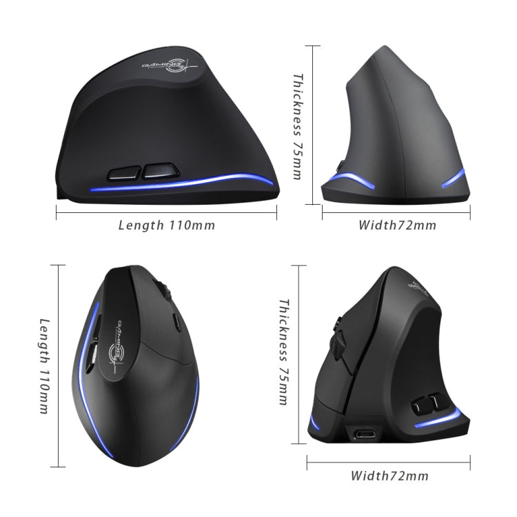 ZELOTES F35 6-buttons Vertical Grip Ergonomic Rechargeable Wireless Mouse - Blue Light