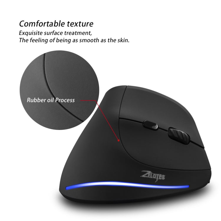 ZELOTES F35 6-buttons Vertical Grip Ergonomic Rechargeable Wireless Mouse - Blue Light