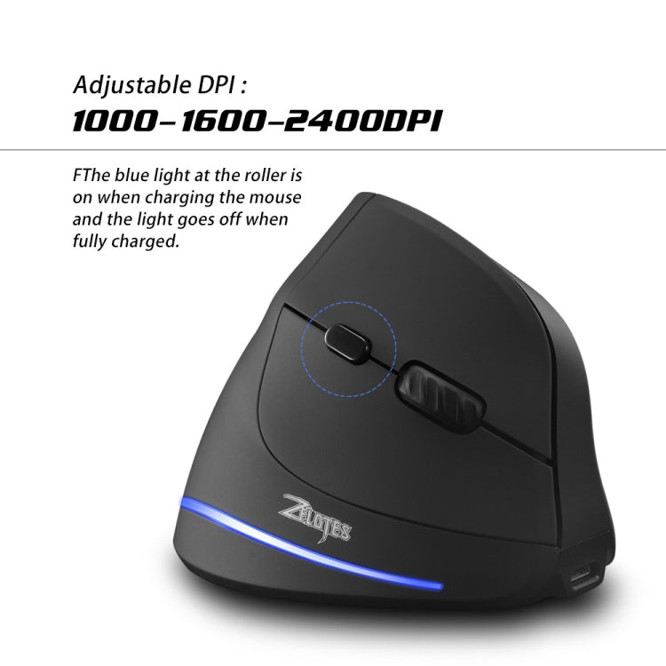 ZELOTES F35 6-buttons Vertical Grip Ergonomic Rechargeable Wireless Mouse - Blue Light