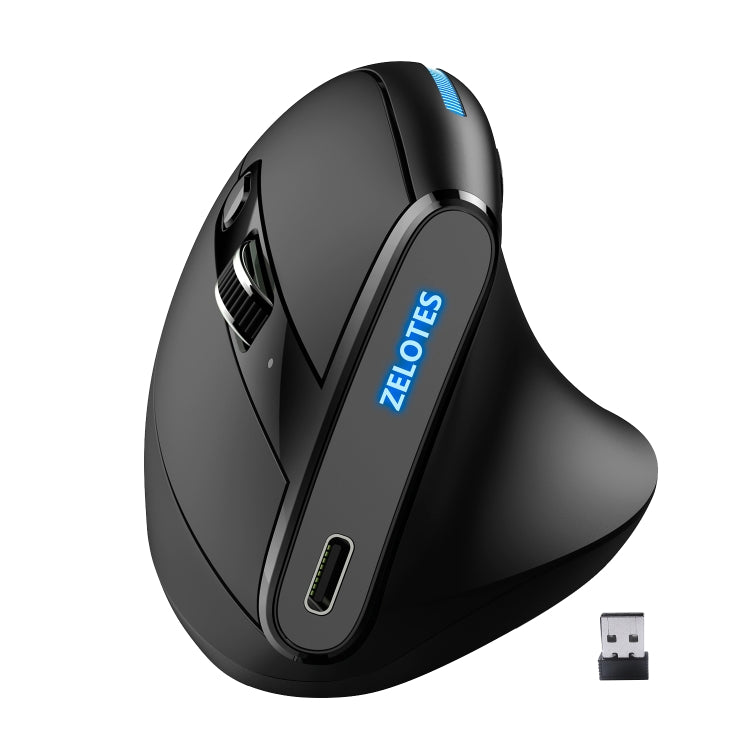 ZELOTES F36A 6-Buttons Vertical Grip Ergonomic Rechargeable Wireless Mouse - Black