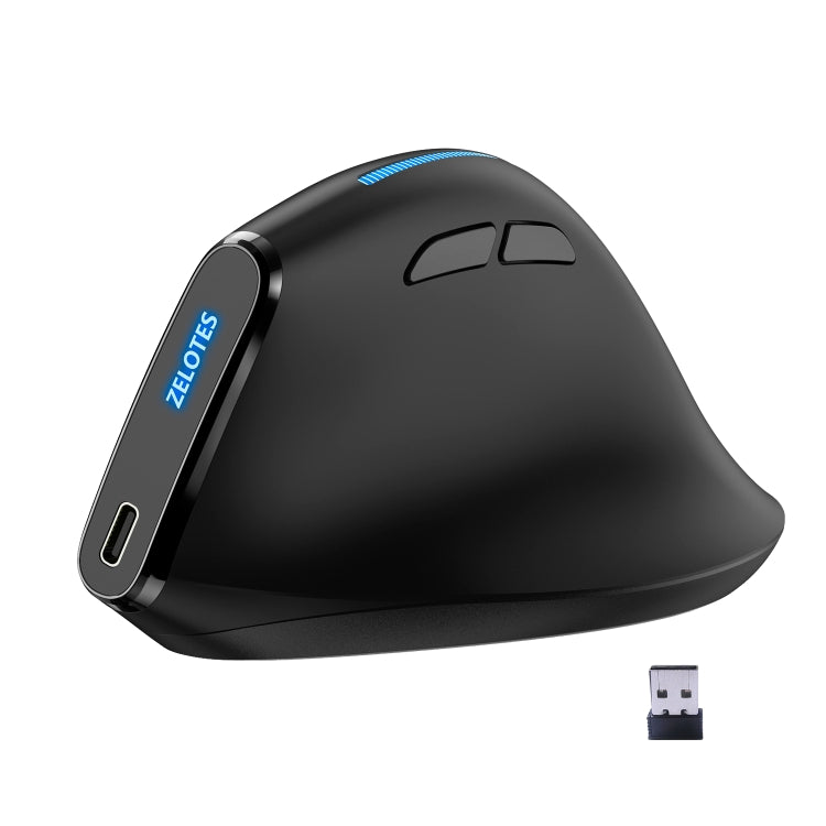 ZELOTES F36A 6-Buttons Vertical Grip Ergonomic Rechargeable Wireless Mouse - Black