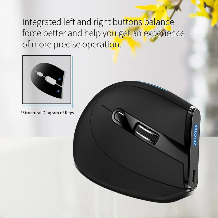ZELOTES F36A 6-Buttons Vertical Grip Ergonomic Rechargeable Wireless Mouse - Black