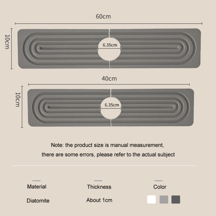 Diatomite Absorbent Mat Fast Drying Stone Kitchen Bathroom Faucet Sink Drainage Mat, Size: 60x10cm+10x10cm