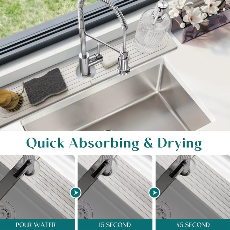 Diatomite Absorbent Mat Fast Drying Stone Kitchen Bathroom Faucet Sink Drainage Mat, Size: 60x10cm+10x10cm