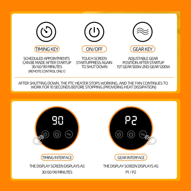 E68S 1200W PTC Ceramic Heating Desktop Smart Electric Heater, Plug: US Plug - Remote Control Model