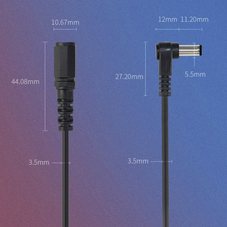 0.2m 2pcs DC 5.5 x 2.1mm Straight To Bend Adapter Cable Male To Female Power Cord Extension Cord