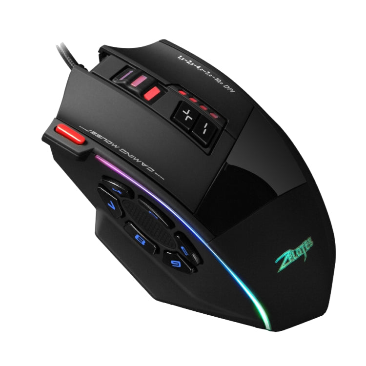 ZELOTES C13 13-keys RGB Lighting Effect Programming Macro Custom Gaming Wired Mouse - Black