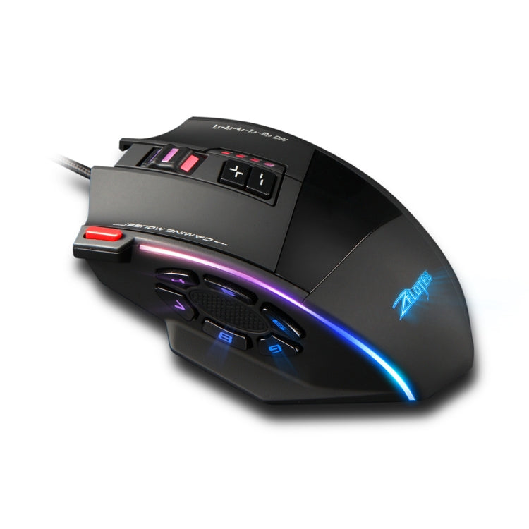 ZELOTES C13 13-keys RGB Lighting Effect Programming Macro Custom Gaming Wired Mouse - Black
