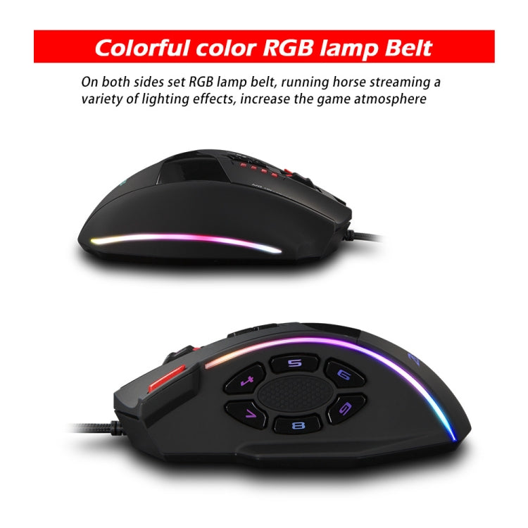 ZELOTES C13 13-keys RGB Lighting Effect Programming Macro Custom Gaming Wired Mouse - Black