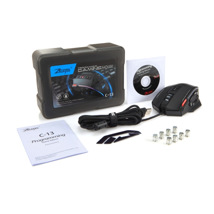 ZELOTES C13 13-keys RGB Lighting Effect Programming Macro Custom Gaming Wired Mouse - Black
