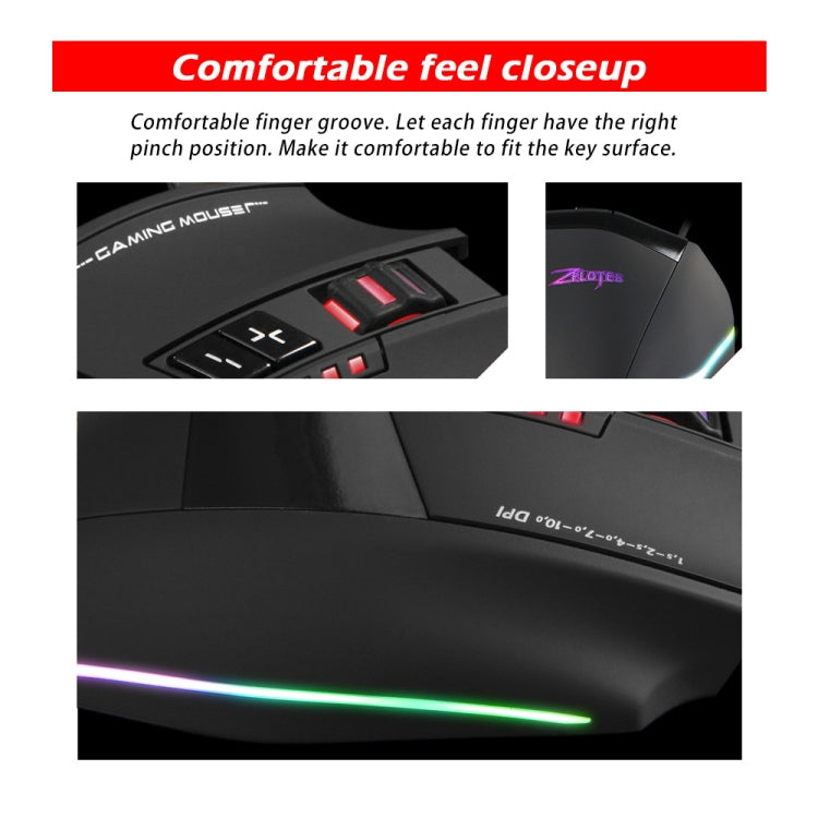 ZELOTES C13 13-keys RGB Lighting Effect Programming Macro Custom Gaming Wired Mouse - Black