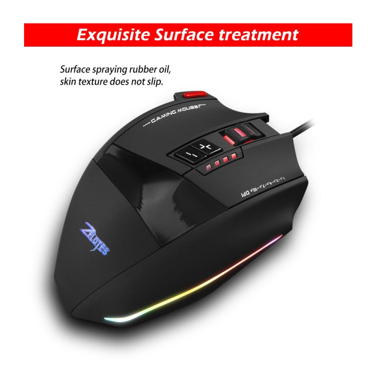 ZELOTES C13 13-keys RGB Lighting Effect Programming Macro Custom Gaming Wired Mouse - Black