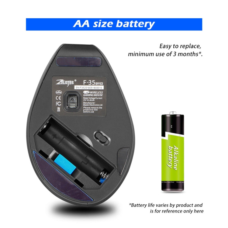ZELOTES F-35A 6-Buttons Vertical Grip Ergonomic Rechargeable Wireless Mouse - Wireless Version