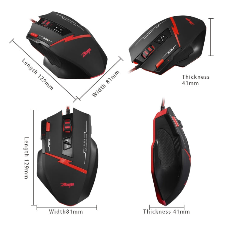 ZELOTES C8 8-buttons Ergonomic Game Programming Custom Wired Mouse - Black