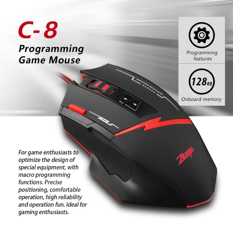 ZELOTES C8 8-buttons Ergonomic Game Programming Custom Wired Mouse - Black