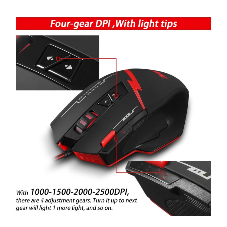 ZELOTES C8 8-buttons Ergonomic Game Programming Custom Wired Mouse - Black