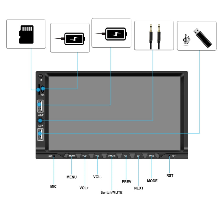 7-inch Double Din Car MP5 Player Support CarPlay/Android Auto/Mirror Link/Bluetooth With 12-light Camera