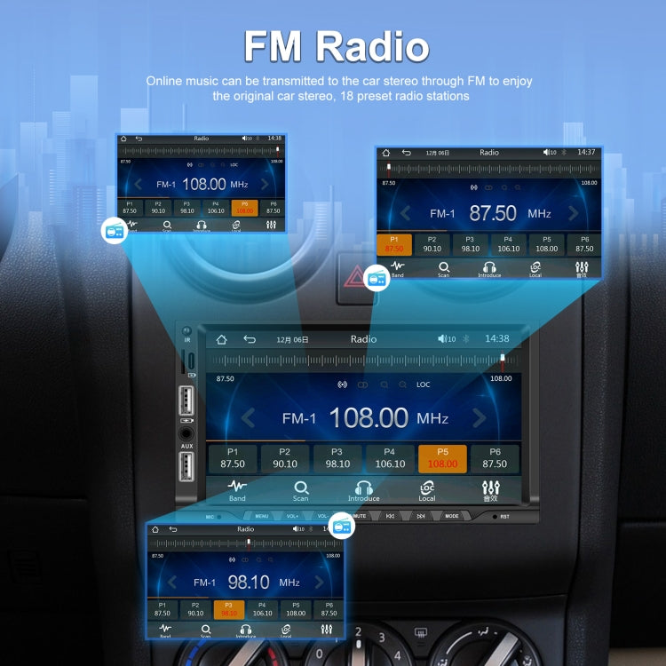 7-inch Double Din Car MP5 Player Support CarPlay/Android Auto/Mirror Link/Bluetooth With 12-light Camera