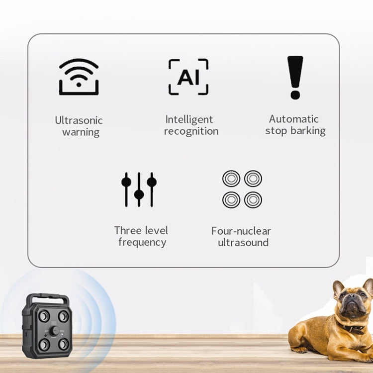 AI Intelligent Recognition Ultrasonic Bark Stopper Portable Dog Training Device Repellent - Black