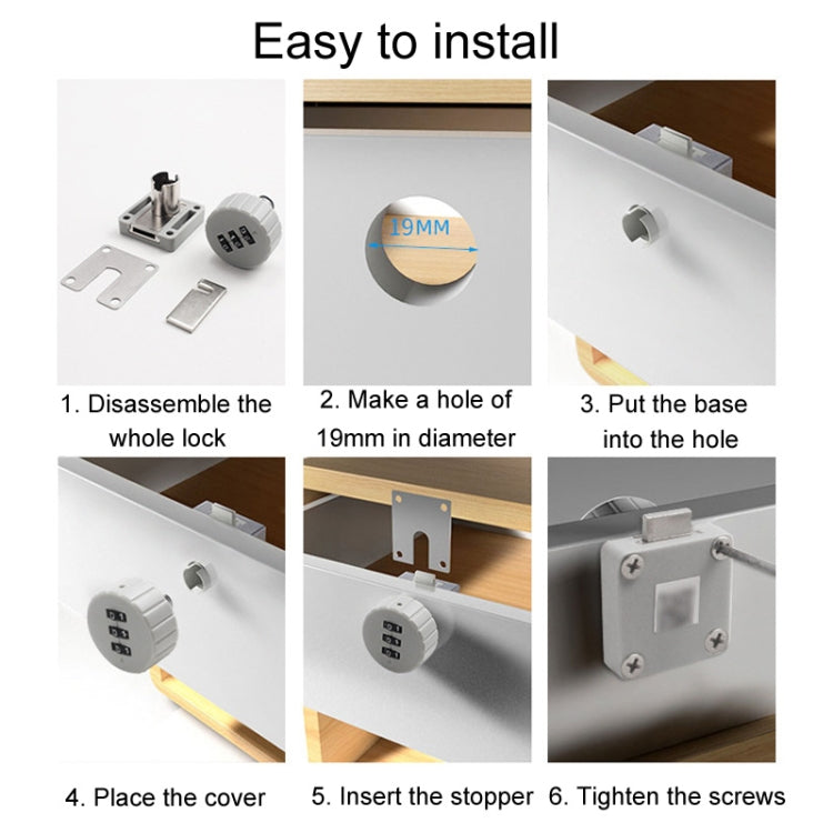Home Cabinet Desk Drawer Combination Lock Lockers File Security Latches, Style: Gray Beveled