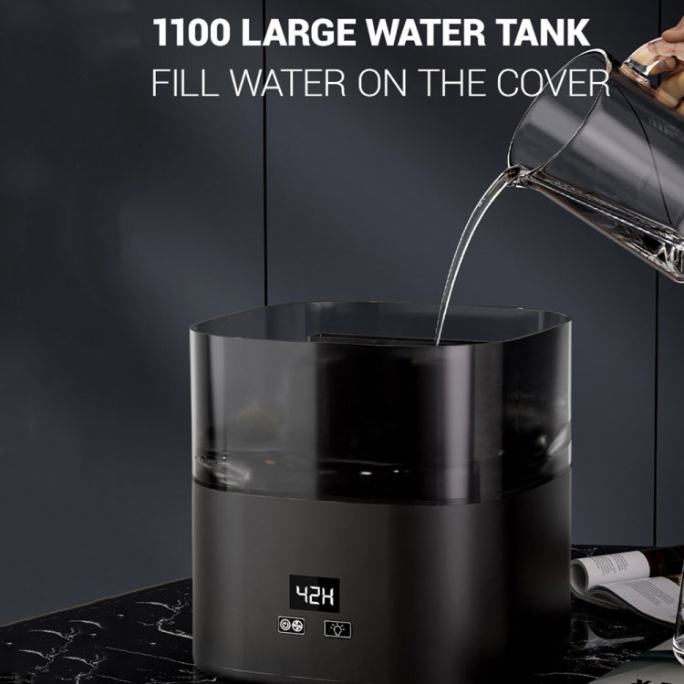 JSQ-58 1.1L large Capacity Digital Display Flame Atomization Humidifier, Color: Matt Black