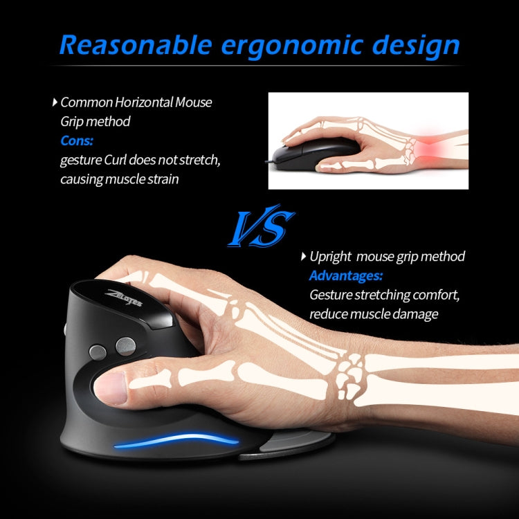 ZELOTES F17 6-buttons Vertical Grip Ergonomic Wireless Mouse - Black