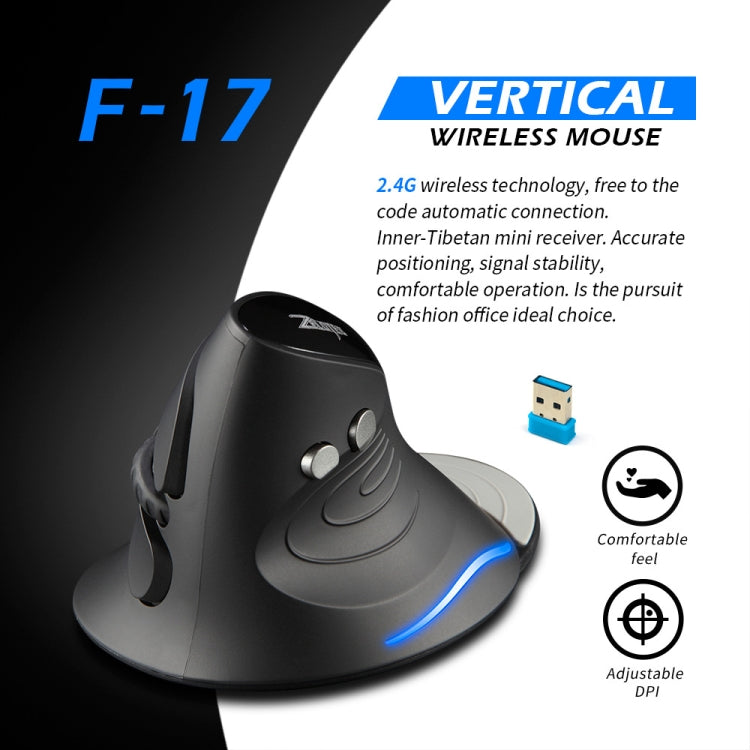 ZELOTES F17 6-buttons Vertical Grip Ergonomic Wireless Mouse - Black