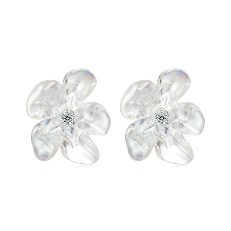 S925 Ssterling Silver Platinum-Plated Transparent Flower Earrings - SCE1804