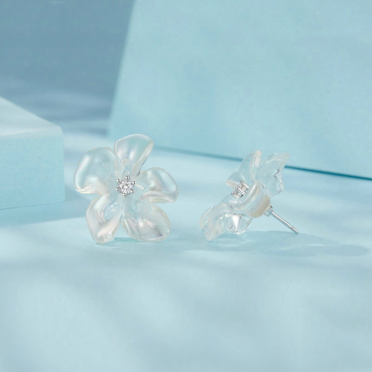 S925 Ssterling Silver Platinum-Plated Transparent Flower Earrings - SCE1804