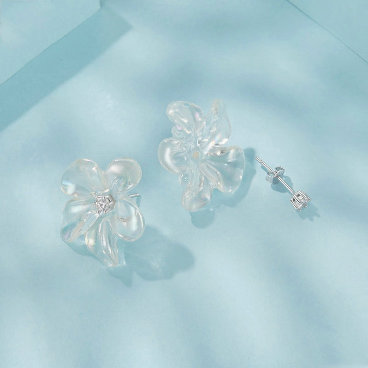 S925 Ssterling Silver Platinum-Plated Transparent Flower Earrings - SCE1804