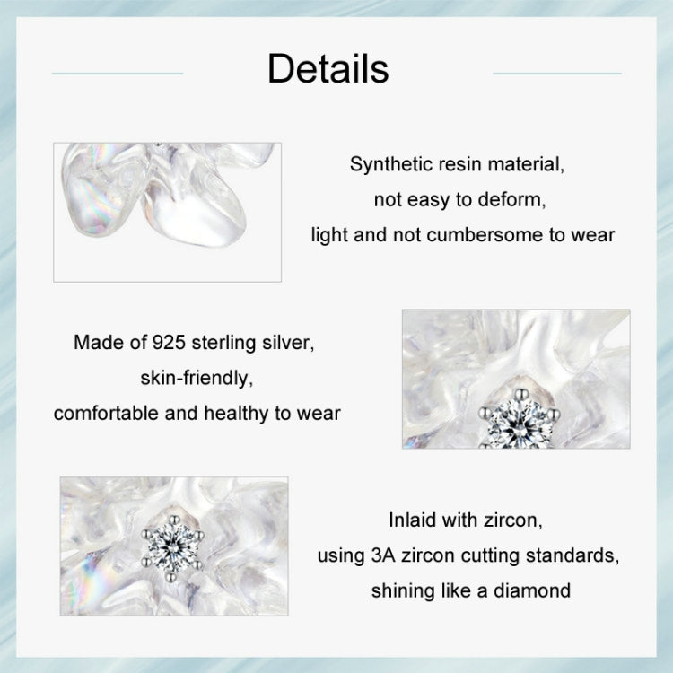 S925 Ssterling Silver Platinum-Plated Transparent Flower Earrings - SCE1804