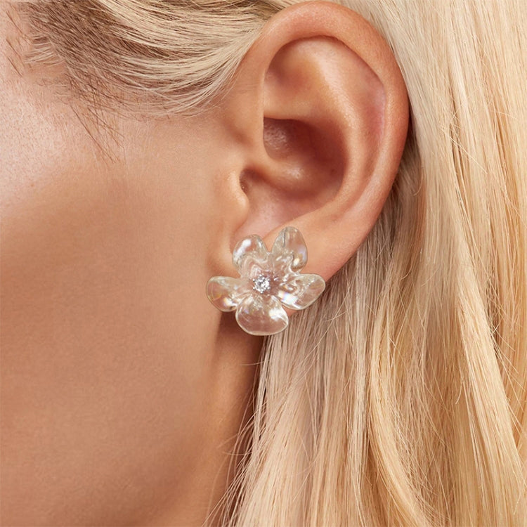 S925 Ssterling Silver Platinum-Plated Transparent Flower Earrings - SCE1804