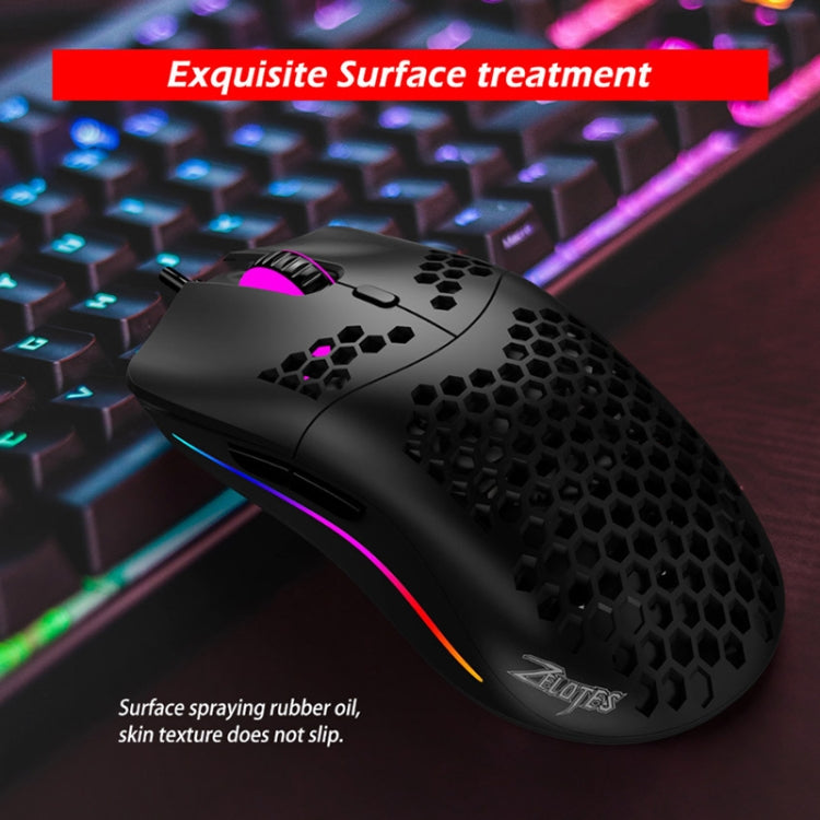 ZELOTES C7 7-buttons RGB Lighting Hollow Computer Office Wired Mouse - Black