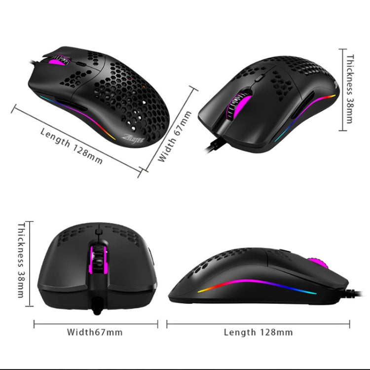 ZELOTES C7 7-buttons RGB Lighting Hollow Computer Office Wired Mouse - Black