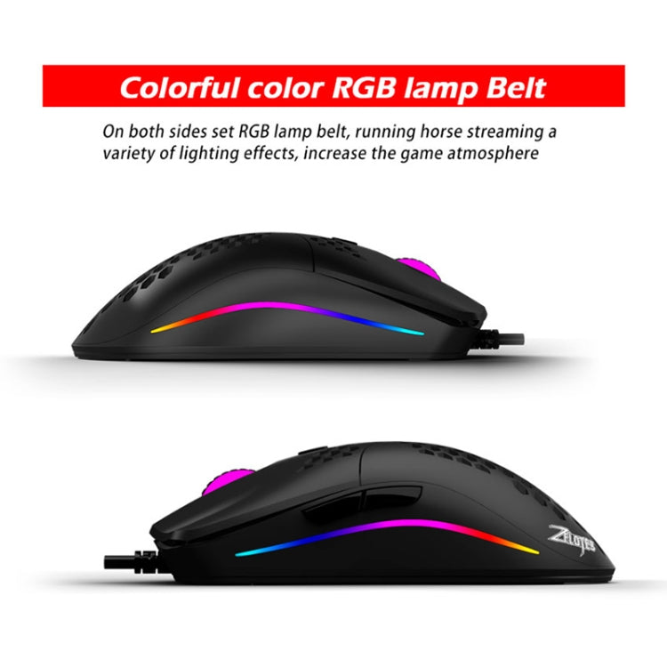 ZELOTES C7 7-buttons RGB Lighting Hollow Computer Office Wired Mouse - Black