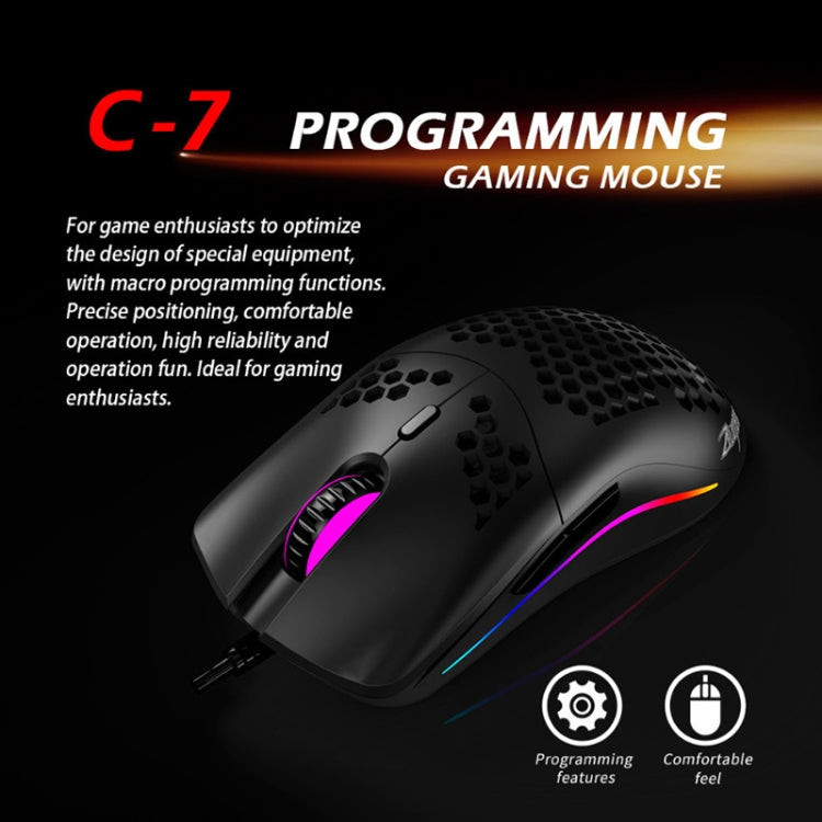 ZELOTES C7 7-buttons RGB Lighting Hollow Computer Office Wired Mouse - Black