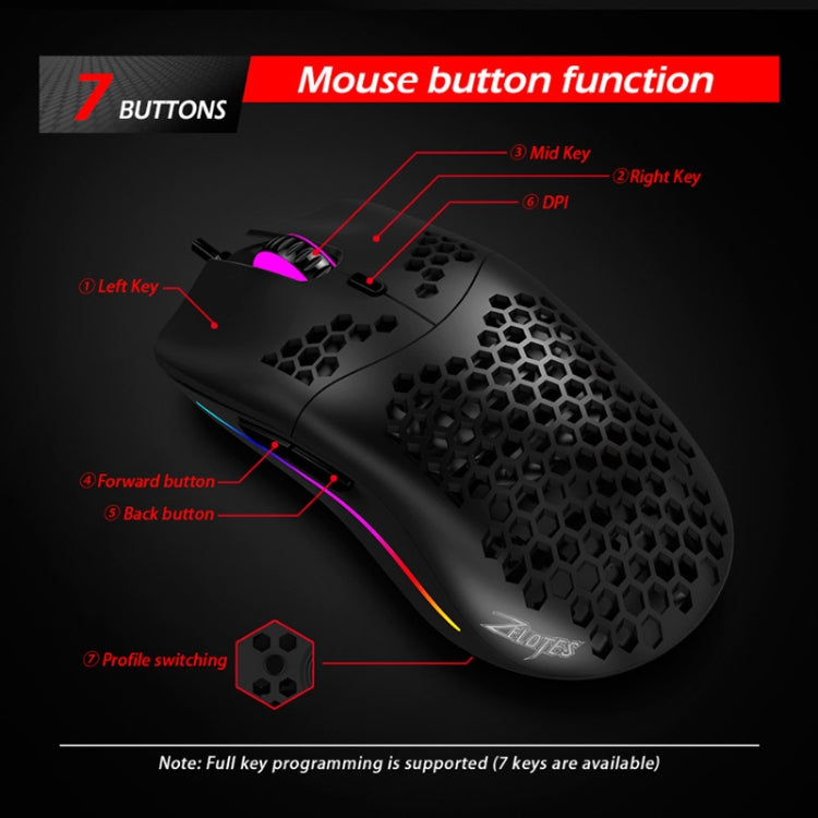 ZELOTES C7 7-buttons RGB Lighting Hollow Computer Office Wired Mouse - Black